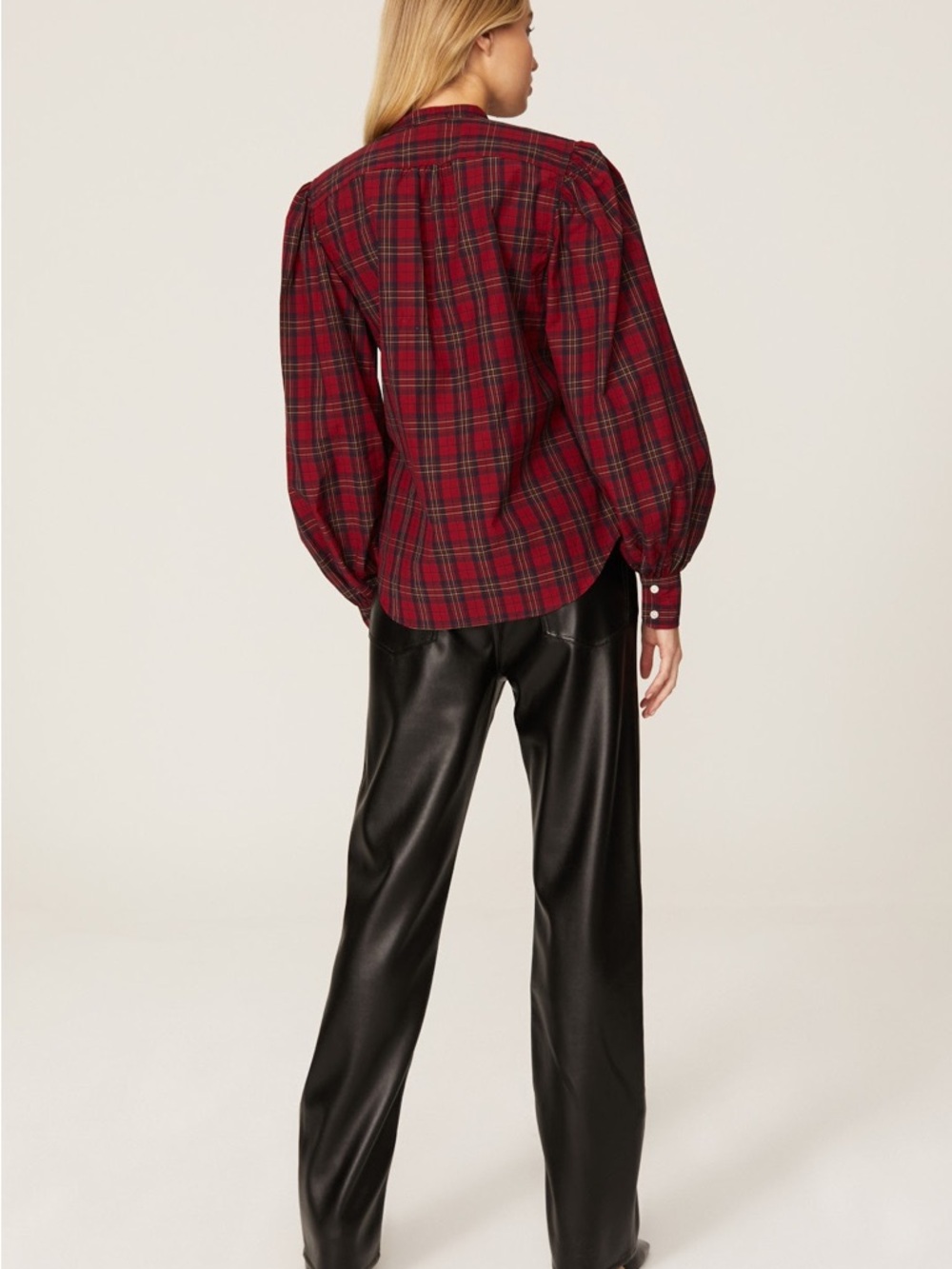 Polo by Ralph Lauren Red Plaid Puff-Sleeve Button-Down Top - Picture 2 of 5